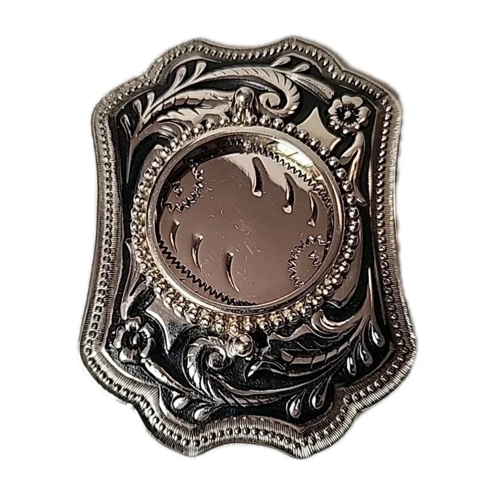 New Vintage Western Silver Engraved Belt Buckle Floral Scroll Cowboy Ornate NWOT